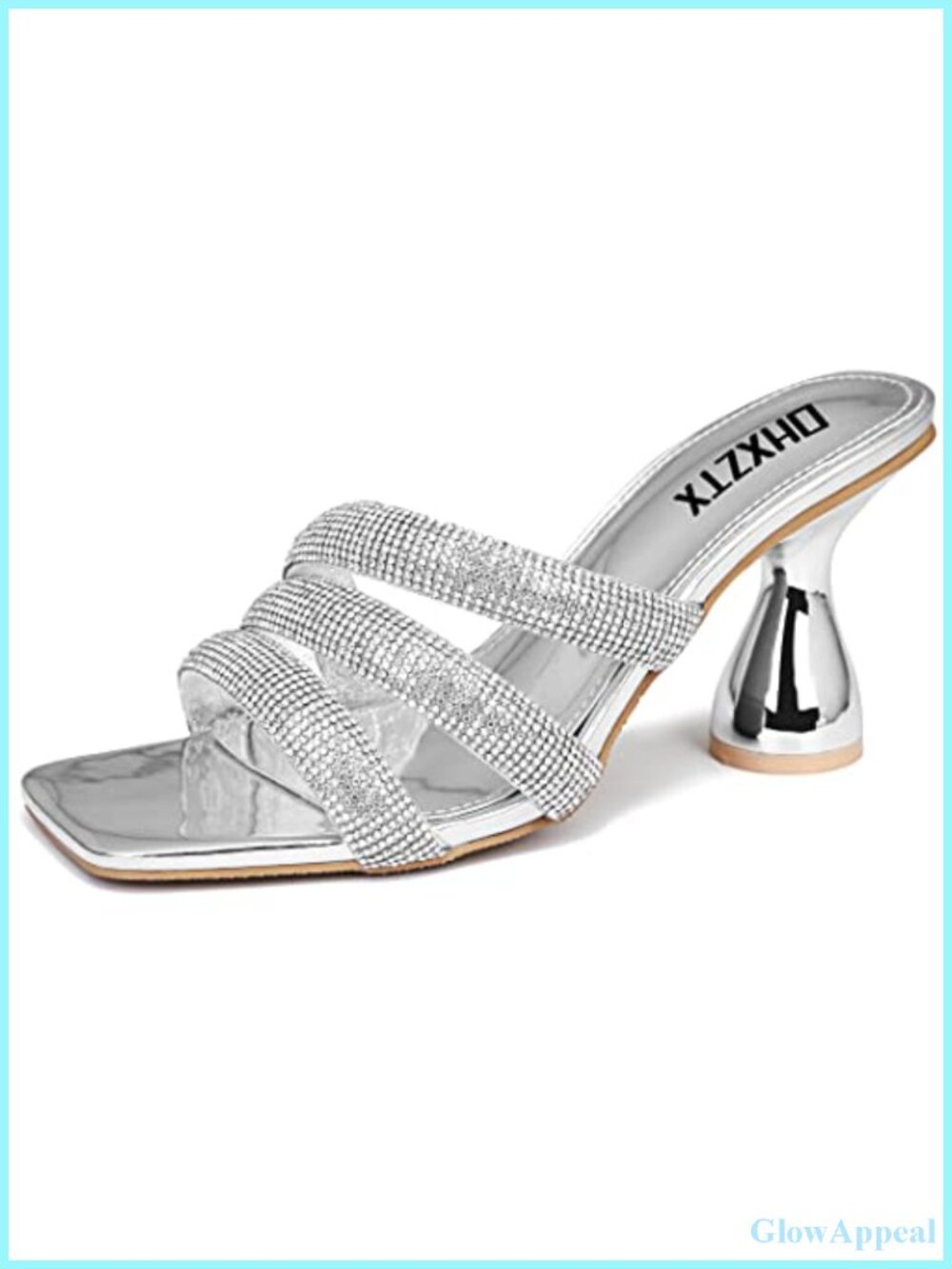 Rhinestone Kitten Heel Square Toe Mules Slip On Heeled Sandals Women's Dress